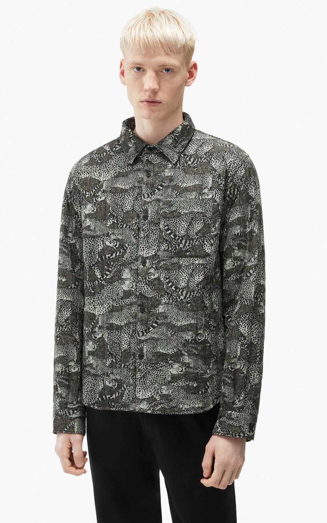 Kenzo Archive Leopard quilted Shirt Light Green For Mens 9234PHRZL